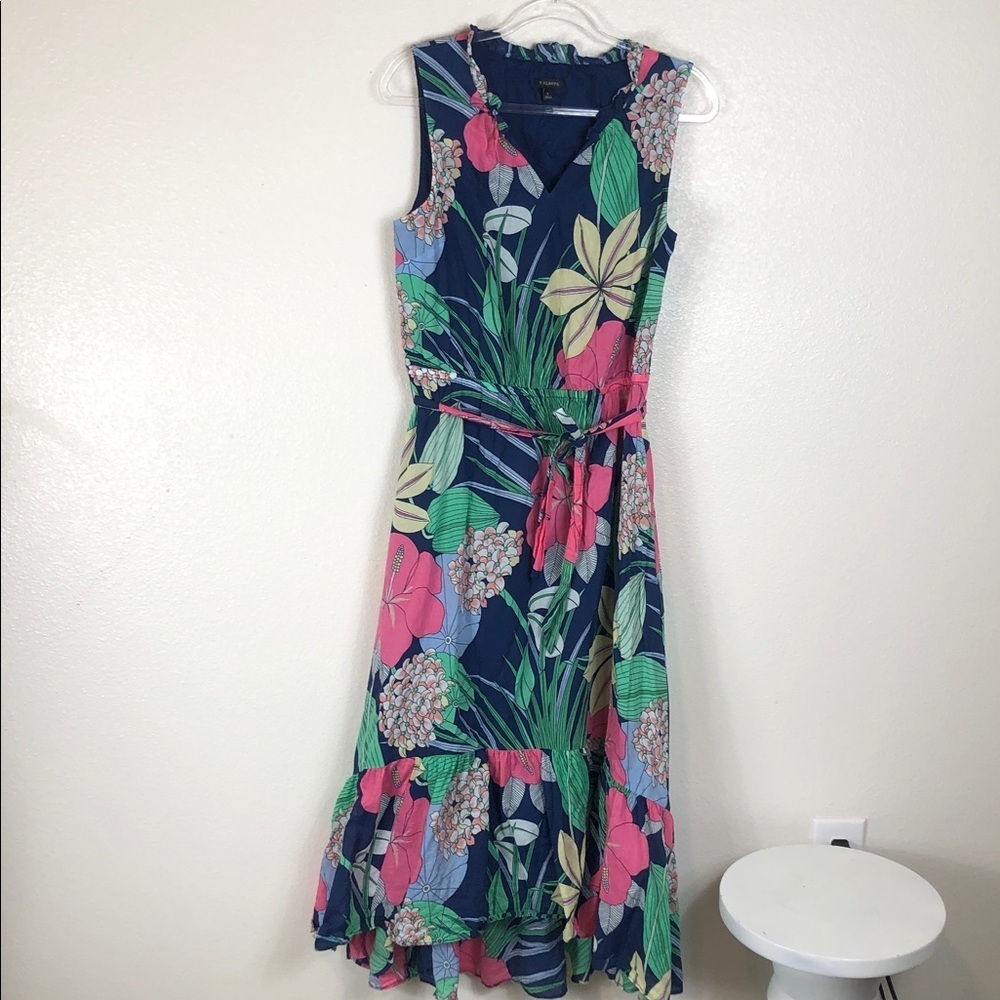 TALBOTS Voile Hibiscus Maxi Dress Cotton Tropical Hawaiian Vacation Size 8 - Picture 10 of 16